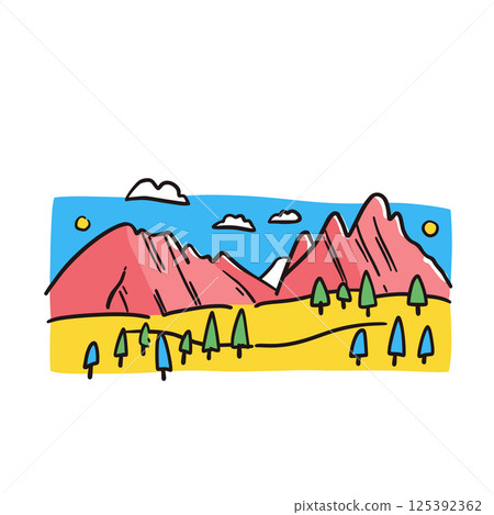 Rocky Mountain National Park illustration in an doodle inca cartoon style. Simple minimalist drawing of Rocky Mountain Rocky Mountain National Park illustration in an doodle inca cartoon style. Simple minimalist drawing of Rocky Mountain 125392362