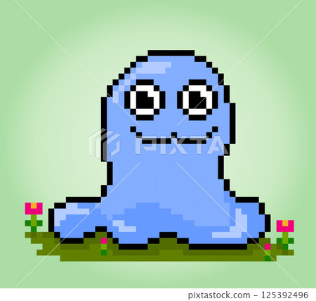 8-bit Pixel Funny Mucus Monster, Illustration of Pixel Art Vector. Set Doodle cute creatures. 8-bit Pixel Funny Mucus Monster, Illustration of Pixel Art Vector. Set Doodle cute creatures. 125392496