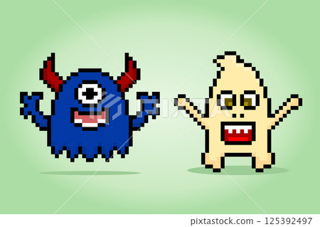 8-bit pixel cute monster, illustration of pixel art vector. Cute creature doodle set. 8-bit pixel cute monster, illustration of pixel art vector. Cute creature doodle set. 125392497