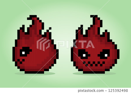 8-bit pixel cute fire monster, illustration of pixel art vector. Cute creature doodle set. 125392498