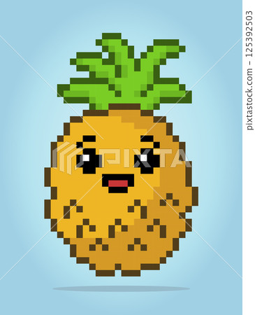 8 bit pixel of pineapples. Fruits for game assets and cross stitch patterns in vector illustrations. 125392503