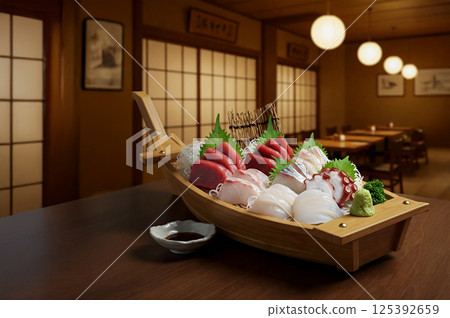 煮沸的生魚片 125392659
