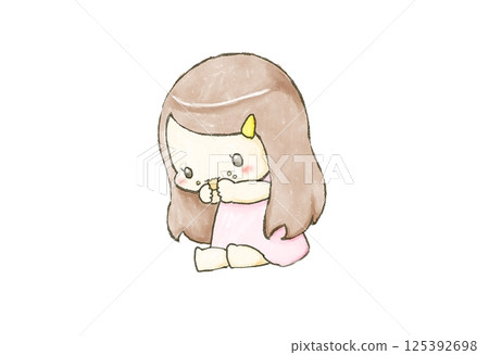 吃糖果的迷你角色女孩的插圖 125392698
