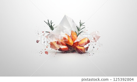 A white ceramic plate of roasted vegetables garnished with rosemary and thyme. picture 125392804