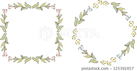 Frame of hand-drawn illustrations of natural plants 125392857