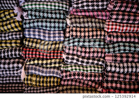 Keffiyehs at middle eastern bazaar Keffiyehs at middle eastern bazaar 125392914