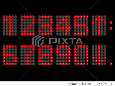 Digital numbers for use in elevators and clocks. Red numbers on a black background. Digital numbers for use in elevators and clocks. Red numbers on a black background. 125393024