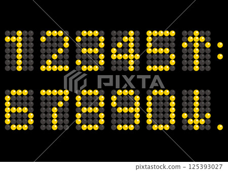 Digital numbers that can be used in elevators and clocks Yellow numbers on a black background Digital numbers that can be used in elevators and clocks Yellow numbers on a black background 125393027