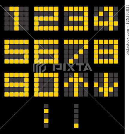 Digital numbers that can be used in elevators and clocks Yellow numbers on a black background 125393035