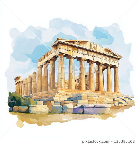 Acropolis of Athens. Acropolis of Athens hand drawn watercolor illustration 125393108