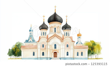 Alexander Nevsky Cathedral. Alexander Nevsky Cathedral hand drawn watercolor illustration 125393115