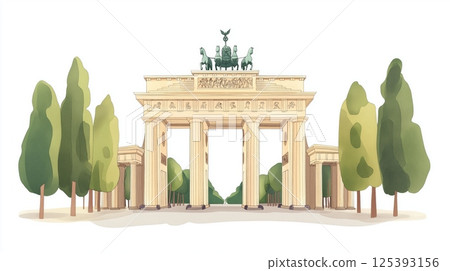 Brandenburg Gate. Brandenburg Gate hand drawn watercolor illustration 125393156