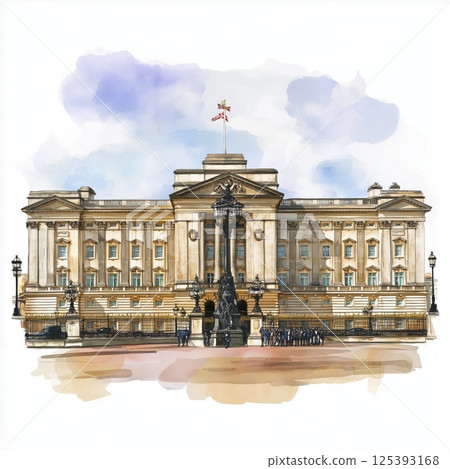 Buckingham Palace. Buckingham Palace hand drawn watercolor illustration 125393168
