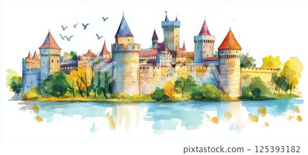 Carcassonne. Carcassonne hand drawn watercolor illustration 125393182