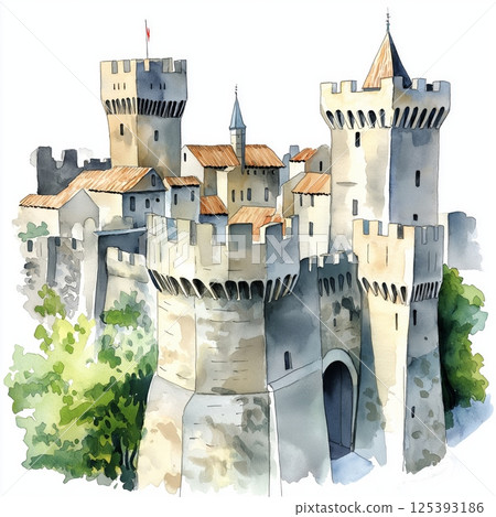 Carcassonne. Carcassonne hand drawn watercolor illustration Carcassonne. Carcassonne hand drawn watercolor illustration 125393186