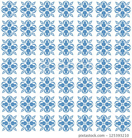 Blue Mediterranean tiles seamless pattern. Vector Sicilian summer geometric background, checkered wallpaper. 125393210