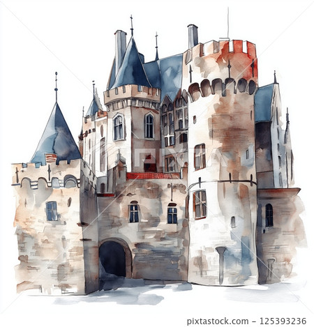 Gravensteen Castle. Gravensteen Castle hand drawn watercolor illustration 125393236