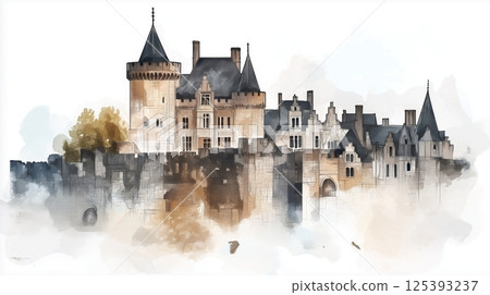 Gravensteen Castle. Gravensteen Castle hand drawn watercolor illustration Gravensteen Castle. Gravensteen Castle hand drawn watercolor illustration 125393237