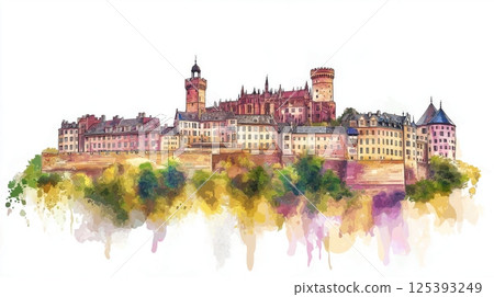 Heidelberg Castle. Heidelberg Castle hand drawn watercolor illustration 125393249