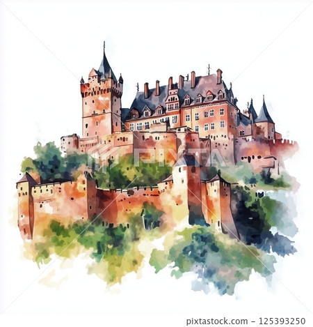 Heidelberg Castle. Heidelberg Castle hand drawn watercolor illustration 125393250