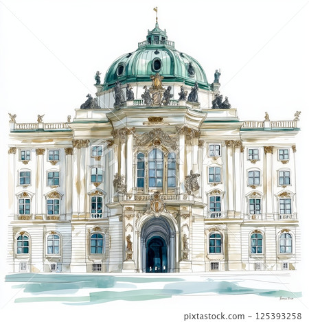 Hofburg Palace. Hofburg Palace hand drawn watercolor illustration Hofburg Palace. Hofburg Palace hand drawn watercolor illustration 125393258