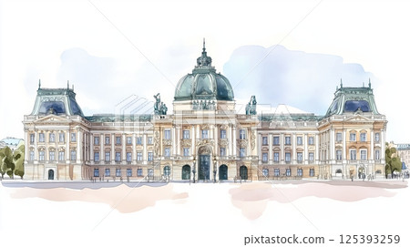Hofburg Palace. Hofburg Palace hand drawn watercolor illustration Hofburg Palace. Hofburg Palace hand drawn watercolor illustration 125393259