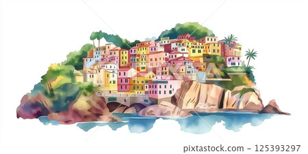 Cinque Terre. Cinque Terre hand drawn watercolor illustration 125393297