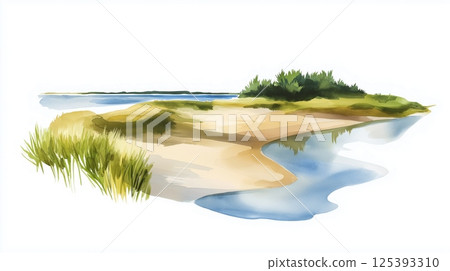 Curonian Spit. Curonian Spit hand drawn watercolor illustration Curonian Spit. Curonian Spit hand drawn watercolor illustration 125393310