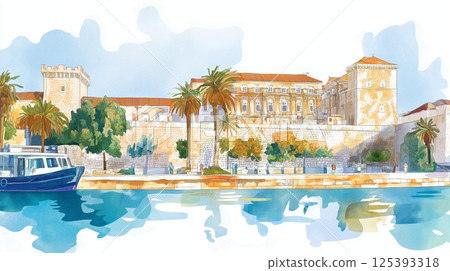 Diocletian's Palace. Diocletian's Palace hand drawn watercolor illustration 125393318
