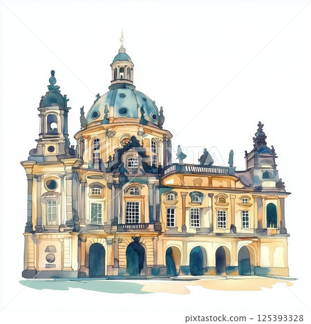 Dresden Zwinger. Dresden Zwinger hand drawn watercolor illustration Dresden Zwinger. Dresden Zwinger hand drawn watercolor illustration 125393328