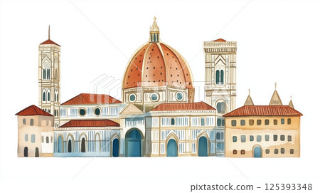 Florence Cathedral. Florence Cathedral hand drawn watercolor illustration Florence Cathedral. Florence Cathedral hand drawn watercolor illustration 125393348