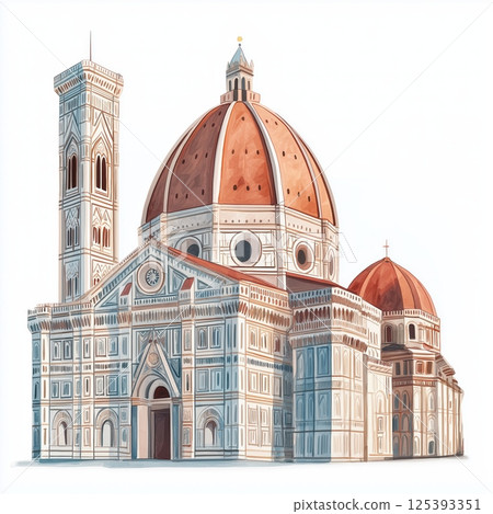 Florence Cathedral. Florence Cathedral hand drawn watercolor illustration Florence Cathedral. Florence Cathedral hand drawn watercolor illustration 125393351