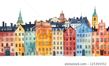 Gamla Stan. Gamla Stan hand drawn watercolor illustration 125393352