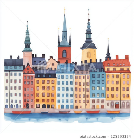 Gamla Stan. Gamla Stan hand drawn watercolor illustration 125393354