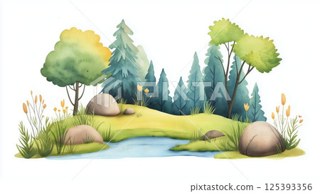Gauja National Park. Gauja National Park hand drawn watercolor illustration 125393356