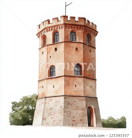 Gediminas Tower. Gediminas Tower hand drawn watercolor illustration 125393357