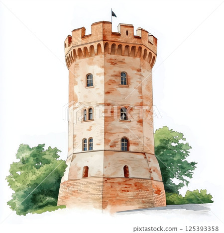 Gediminas Tower. Gediminas Tower hand drawn watercolor illustration 125393358