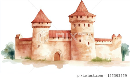 Gediminas Tower. Gediminas Tower hand drawn watercolor illustration 125393359