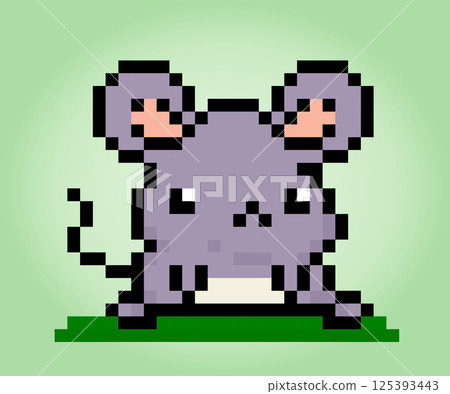 8-bit pixel rat. Animals for game assets and cross stitches patterns in vector illustrations. 125393443