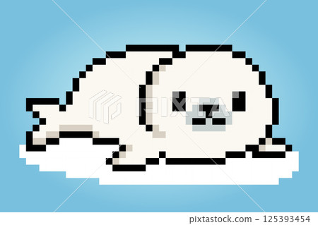 8 bit pixels of sea lion. Animal for asset games and Cross Stitch patterns in vector illustrations. 8 bit pixels of sea lion. Animal for asset games and Cross Stitch patterns in vector illustrations. 125393454