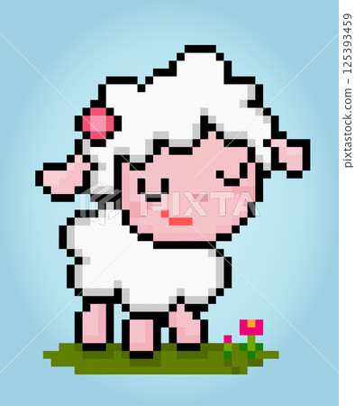8 bit pixel of sheep. Animal pixels for game assets and cross stitch patterns in vector illustrations. 8 bit pixel of sheep. Animal pixels for game assets and cross stitch patterns in vector illustrations. 125393459