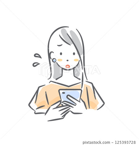 A young woman having trouble looking at her smartphone screen. Stylish watercolor illustration 125393728