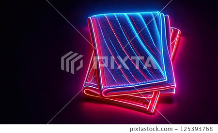 Neon kitchen towels glowing in vibrant colors on a dark background 125393768
