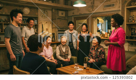 Multi-generational and multi-national group discussion (AI generated image) 125393802