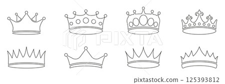 Crown Line Icon Set. Royalty, Leadership, And Authority Outline Symbol Collection. Various Crown Designs For Heraldry And Emblematic Use. Editable Stroke. Isolated Vector Illustration 125393812
