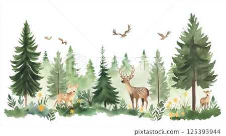 Black Forest. Black Forest hand drawn watercolor illustration 125393944