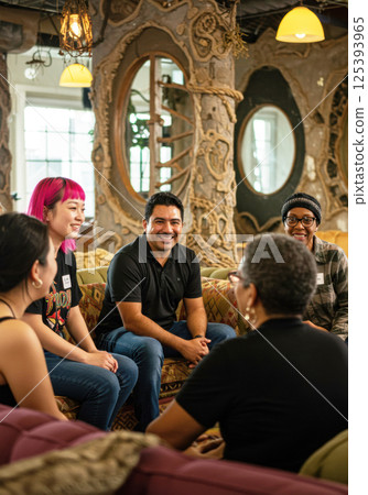 Group discussion by a multi-generational foreign team (AI generated image) Group discussion by a multi-generational foreign team (AI generated image) 125393965