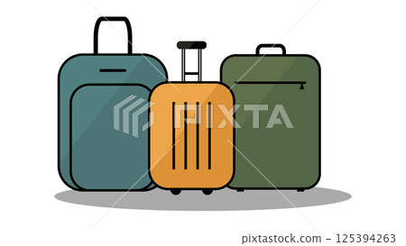 A set of travel suitcases isolated on white. Three suitcases colorful illustration. Travelling bags simple illustration.  125394263