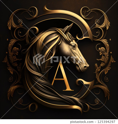 Horse head and letter A. Elegant heraldic emblem. 125394297