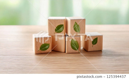 Wooden eco cubes arranged playfully for children's creative activities indoors Wooden eco cubes arranged playfully for children's creative activities indoors 125394437